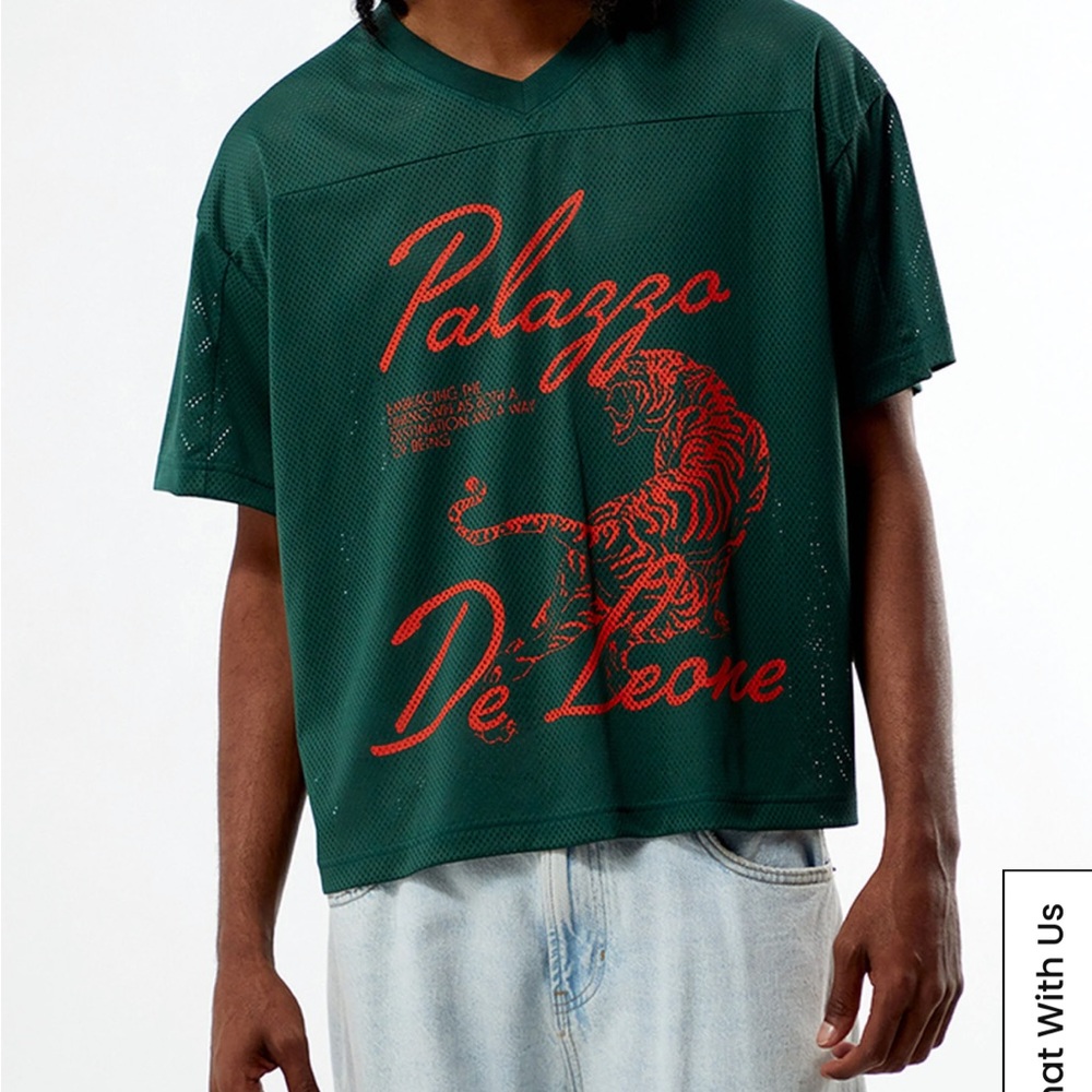 PacSun Dark Green Mesh Tee with Red Graphic